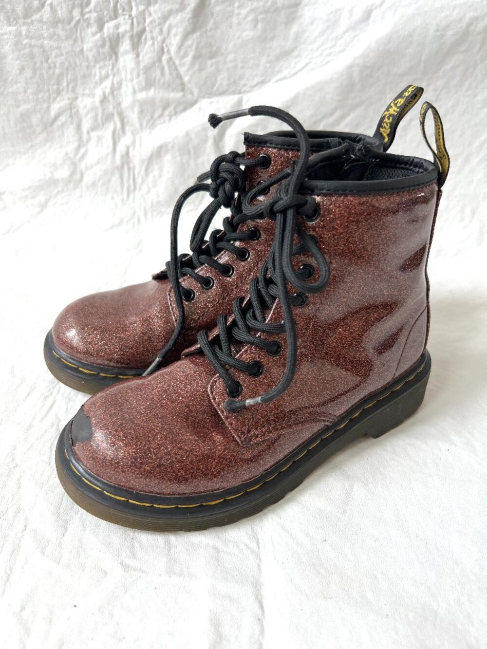 Dr Martens Boots 1460 J brown Glitter Lace Up zip kids 13 combat docs sparkly
